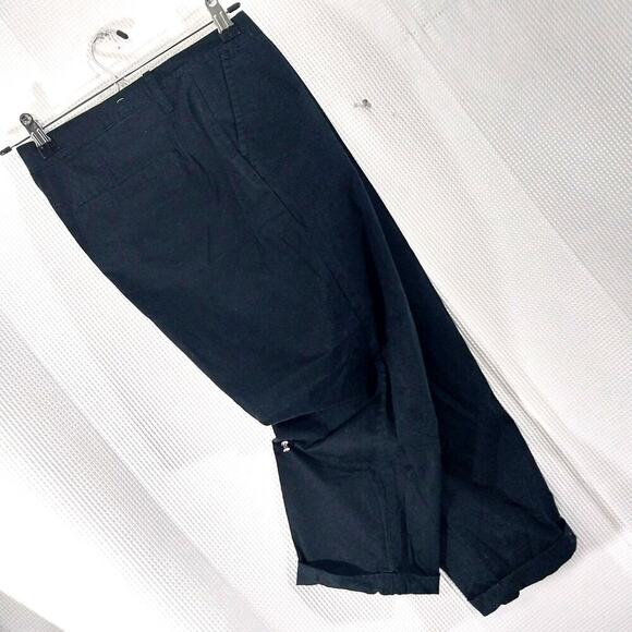 OLD NAVY! BLACK COTTON W/STRETCH CROPPED LENGTH, CUFFED PANTS, SLACKS! SZ 12 - Picture 1 of 11